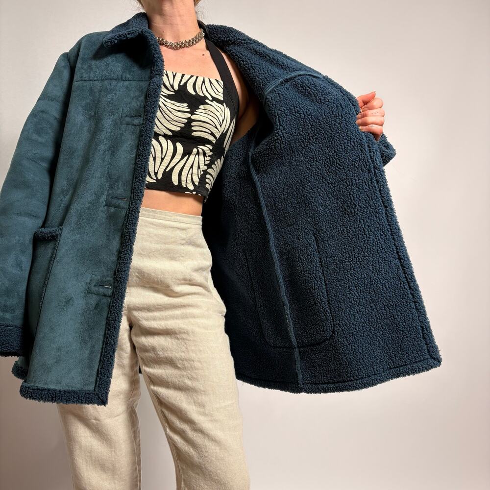 Vintage Jones New York Blue Faux Shearling Coat - Size XL - Picture 5 of 9